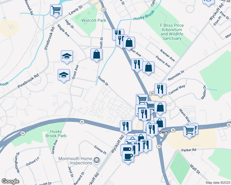 map of restaurants, bars, coffee shops, grocery stores, and more near 310 South Street in Eatontown