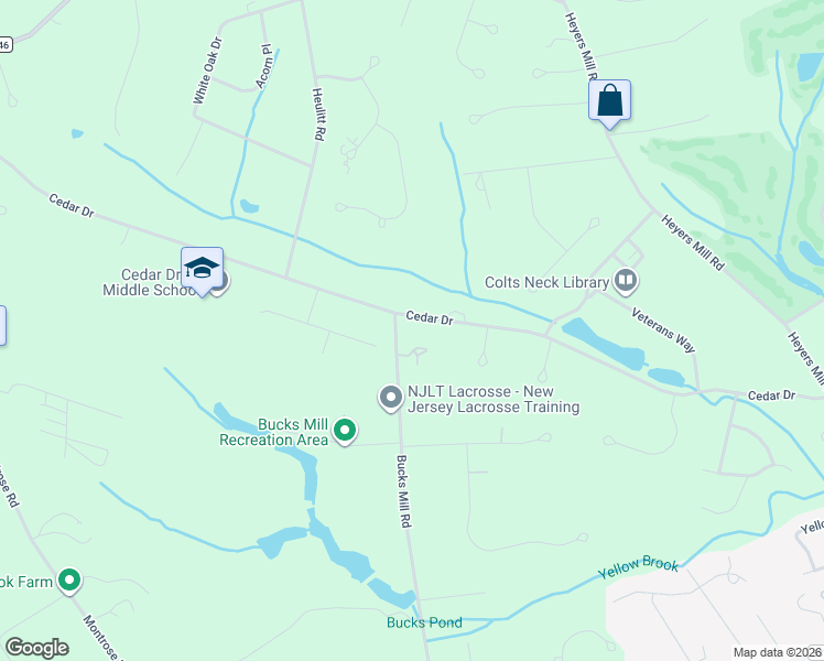 map of restaurants, bars, coffee shops, grocery stores, and more near 160 Bucks Mill Road in Monmouth County