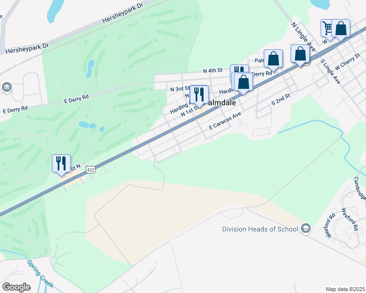 map of restaurants, bars, coffee shops, grocery stores, and more near 1211 Jo Mar Court in Hershey