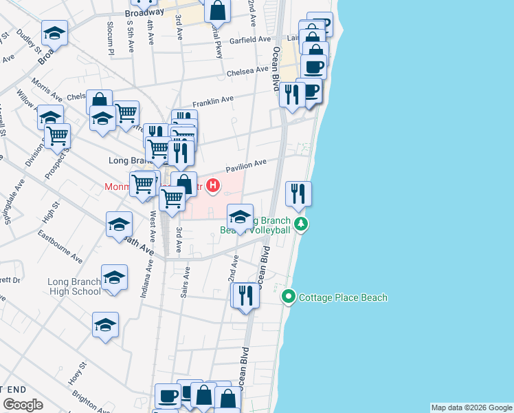 map of restaurants, bars, coffee shops, grocery stores, and more near 284 Van Pelt Place in Long Branch