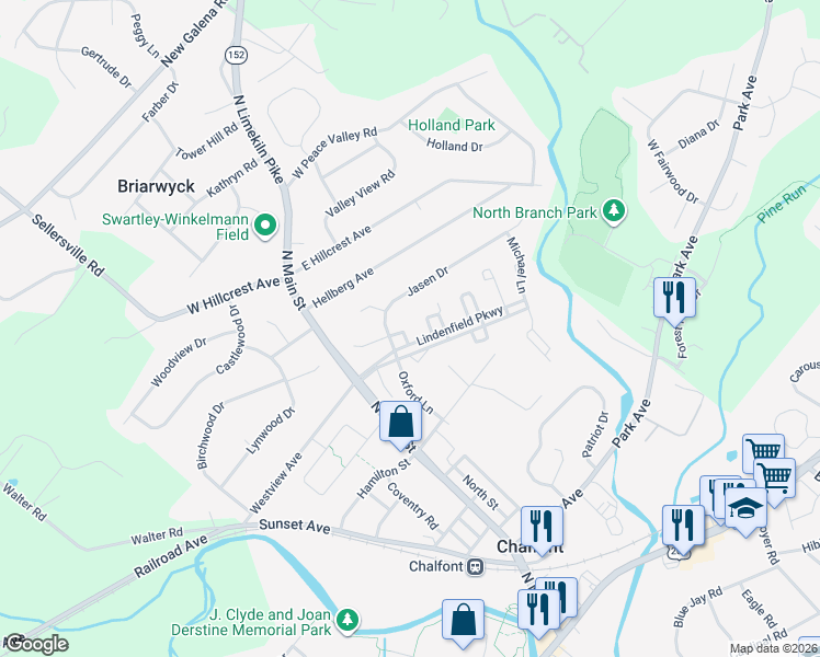 map of restaurants, bars, coffee shops, grocery stores, and more near 10 Kaylin Corner in Chalfont