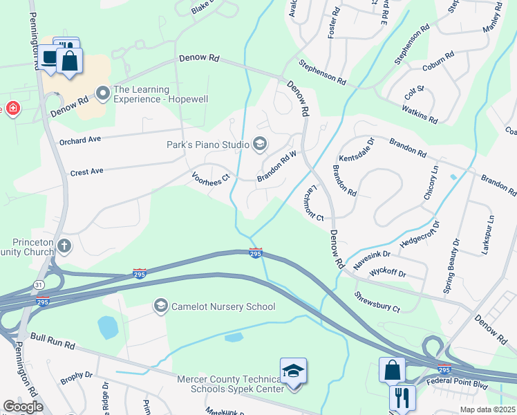 map of restaurants, bars, coffee shops, grocery stores, and more near 101 Pebble Creek Court in Pennington