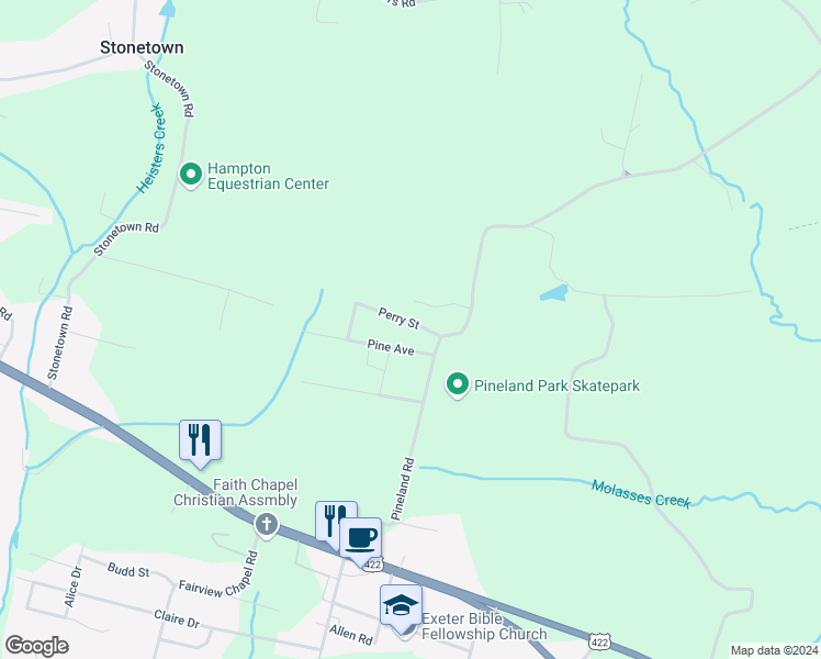 map of restaurants, bars, coffee shops, grocery stores, and more near 21 Pine Avenue in Birdsboro