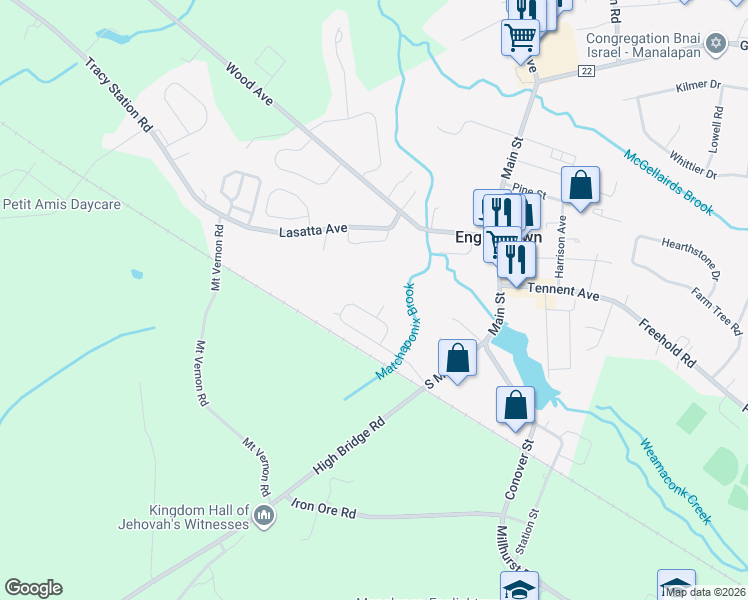 map of restaurants, bars, coffee shops, grocery stores, and more near 3 Raymond Court in Manalapan Township