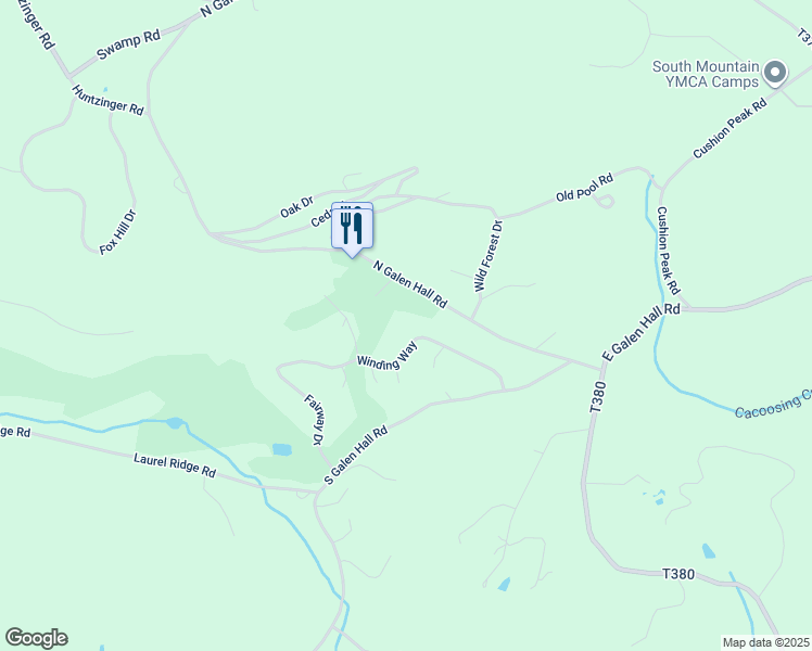 map of restaurants, bars, coffee shops, grocery stores, and more near 215 Winding Way in Wernersville