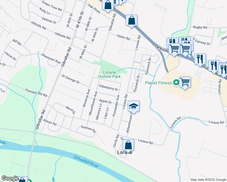 map of restaurants, bars, coffee shops, grocery stores, and more near 5000 Persimmon Drive in Reading