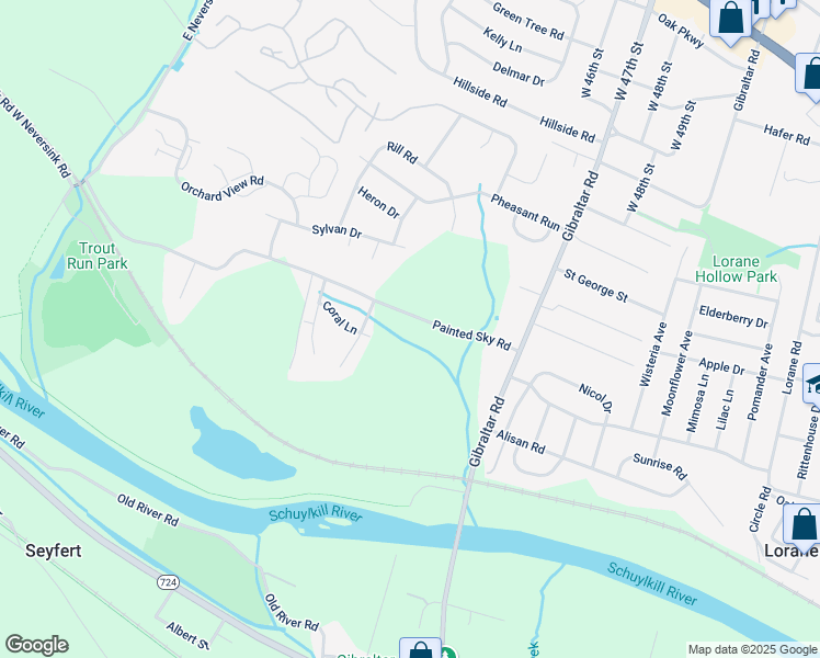 map of restaurants, bars, coffee shops, grocery stores, and more near 4586 Painted Sky Rd in Reading
