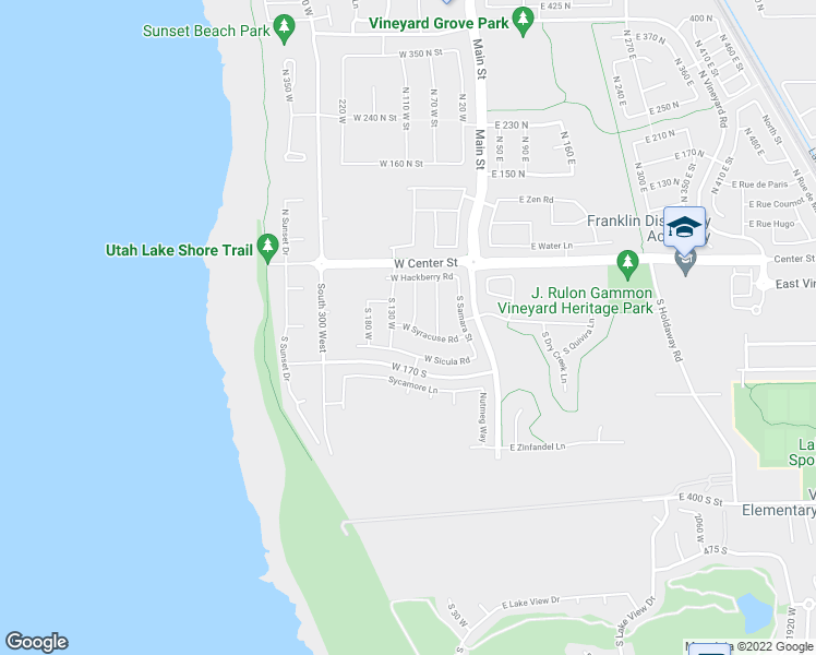 map of restaurants, bars, coffee shops, grocery stores, and more near 116 West Syracuse Road in Vineyard