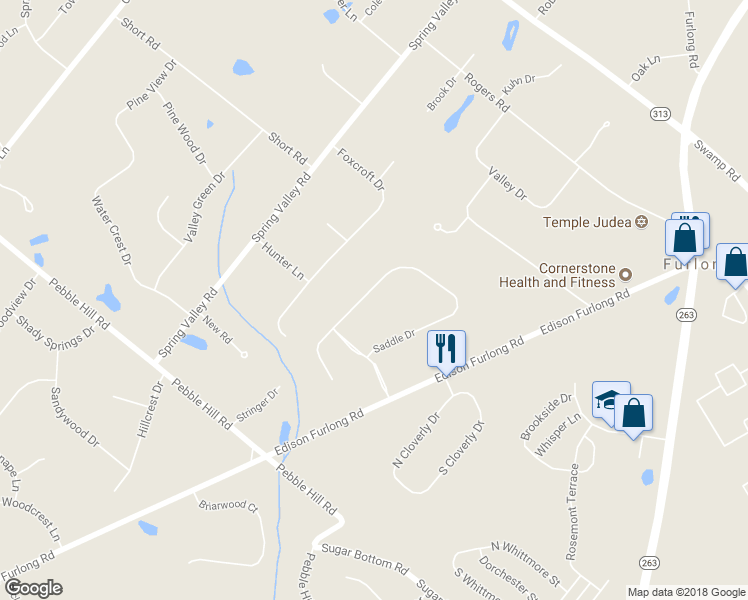 map of restaurants, bars, coffee shops, grocery stores, and more near 168 Saddle Drive in Furlong