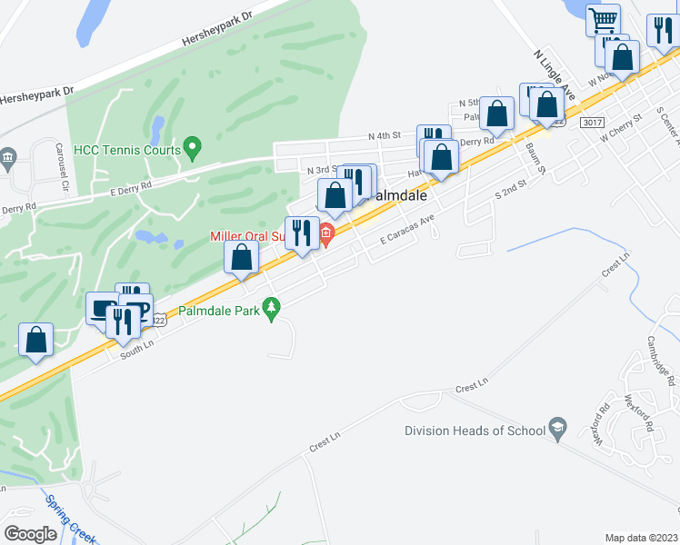map of restaurants, bars, coffee shops, grocery stores, and more near 14 Jo Mar Court in Hershey