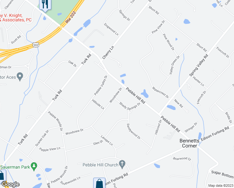 map of restaurants, bars, coffee shops, grocery stores, and more near 19 Woodview Dr in Doylestown