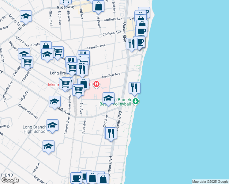map of restaurants, bars, coffee shops, grocery stores, and more near 67 Dunbar Avenue in Long Branch