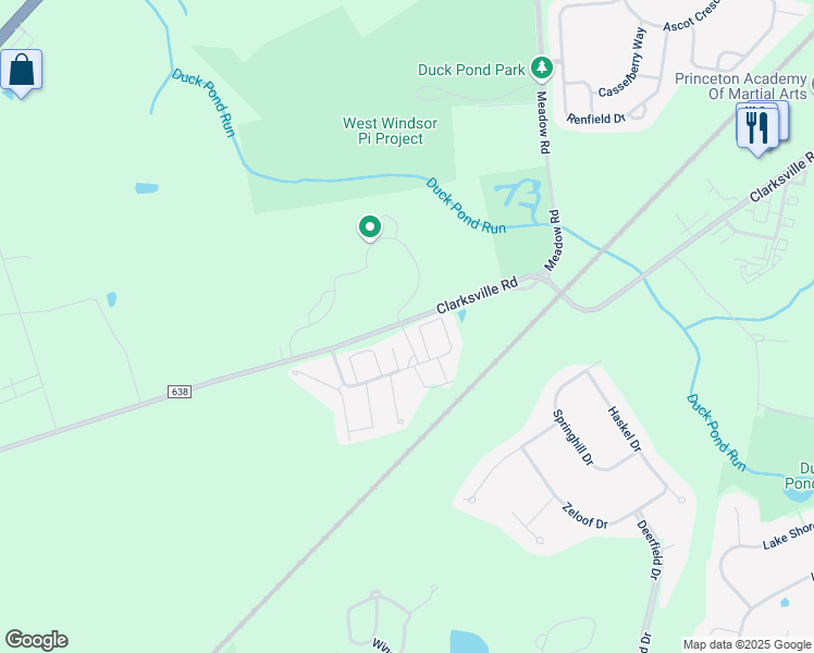 map of restaurants, bars, coffee shops, grocery stores, and more near 1 Raven Boulevard in West Windsor Township