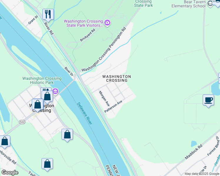 map of restaurants, bars, coffee shops, grocery stores, and more near 6 Washington Street in Hopewell Township
