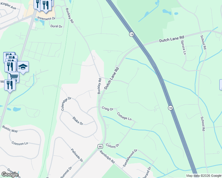 map of restaurants, bars, coffee shops, grocery stores, and more near 46 Dutch Lane Road in Marlboro