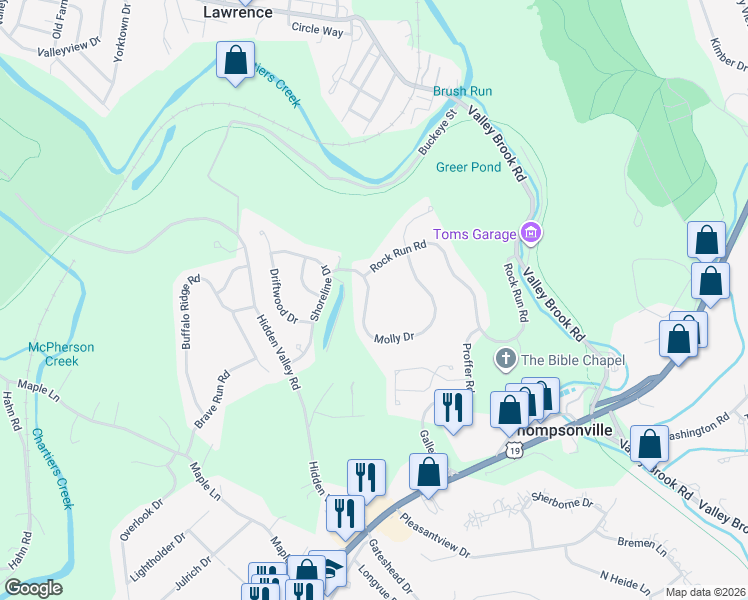 map of restaurants, bars, coffee shops, grocery stores, and more near 210 Molly Drive in Canonsburg