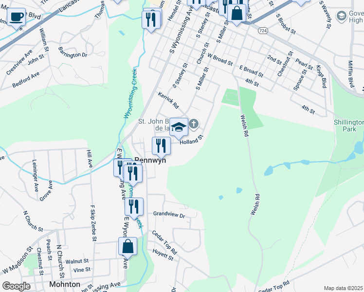 map of restaurants, bars, coffee shops, grocery stores, and more near 419 Holland Street in Shillington