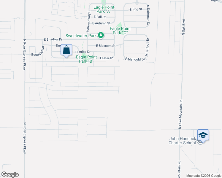 map of restaurants, bars, coffee shops, grocery stores, and more near Flower Drive in Eagle Mountain