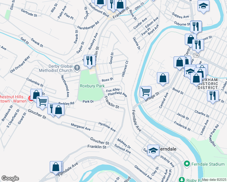 map of restaurants, bars, coffee shops, grocery stores, and more near 101-199 Nettle Alley in Johnstown