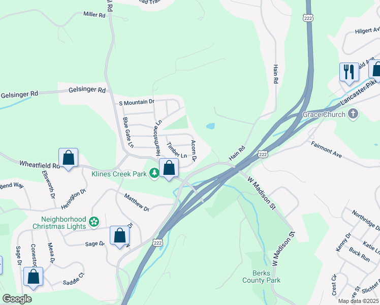 map of restaurants, bars, coffee shops, grocery stores, and more near 1725 Acorn Drive in Sinking Spring