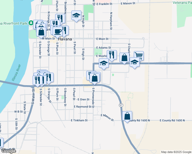 map of restaurants, bars, coffee shops, grocery stores, and more near 400-498 E Dearborn St in Havana