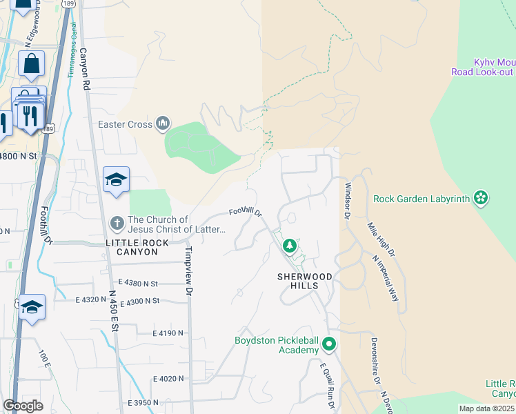 map of restaurants, bars, coffee shops, grocery stores, and more near 4606 Brookshire Circle in Provo