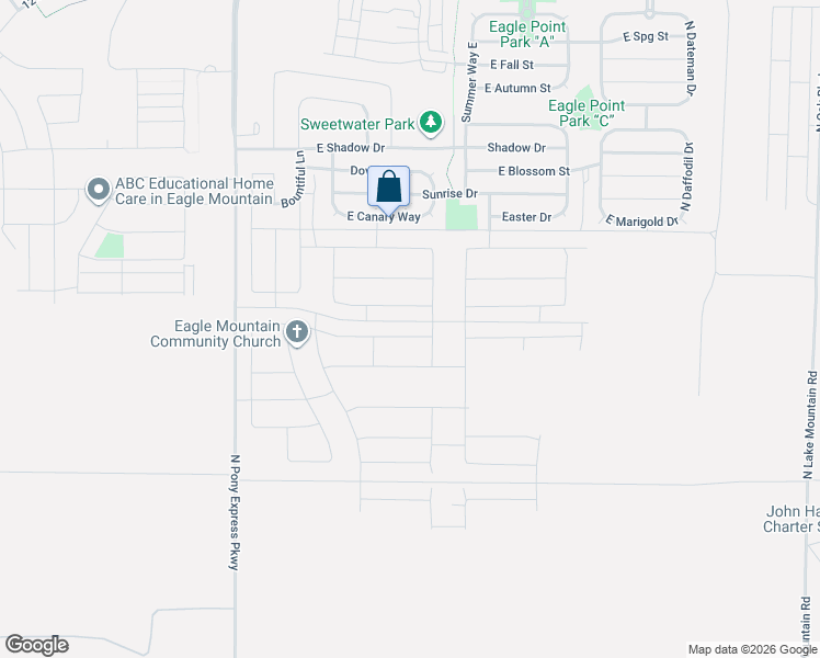 map of restaurants, bars, coffee shops, grocery stores, and more near 1847 East Bison Drive in Eagle Mountain