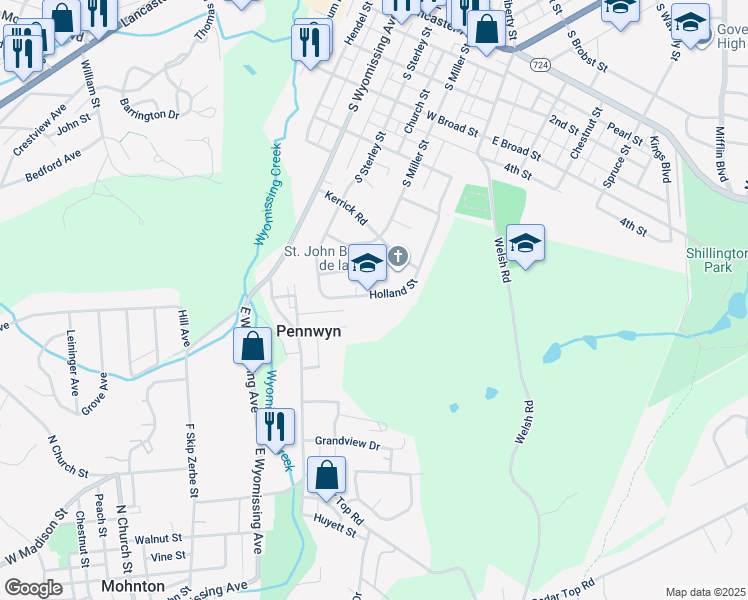 map of restaurants, bars, coffee shops, grocery stores, and more near 419 Holland Street in Shillington