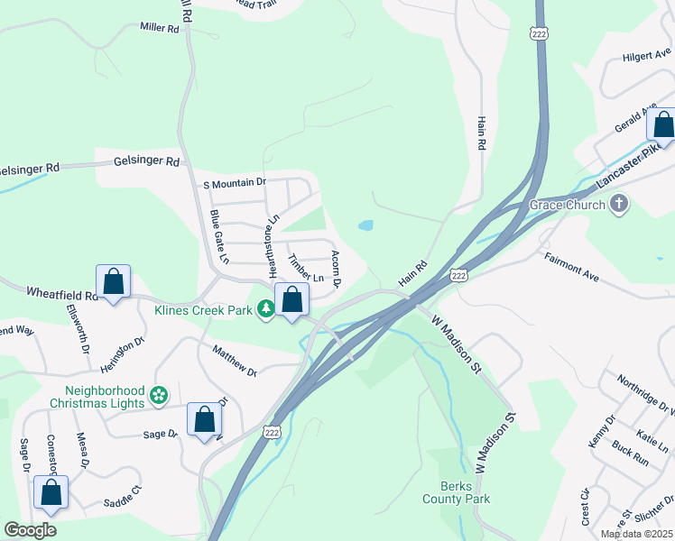 map of restaurants, bars, coffee shops, grocery stores, and more near 1744 Acorn Drive in Reading