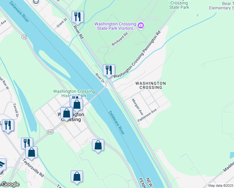 map of restaurants, bars, coffee shops, grocery stores, and more near River Road & Wilfred Avenue in Hopewell Township