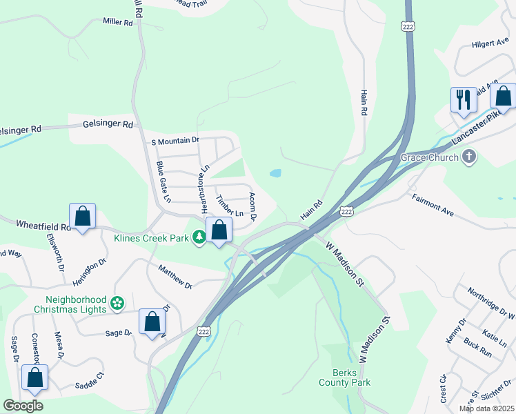 map of restaurants, bars, coffee shops, grocery stores, and more near 1744 Acorn Drive in Reading