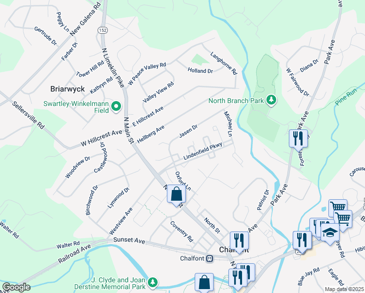 map of restaurants, bars, coffee shops, grocery stores, and more near 32 Zachary Drive in Chalfont