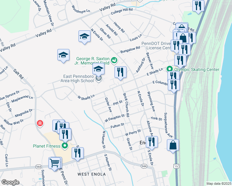 map of restaurants, bars, coffee shops, grocery stores, and more near 268 Carlisle Avenue in Enola