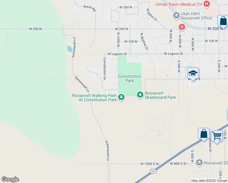 map of restaurants, bars, coffee shops, grocery stores, and more near 1019 West 290 South in Roosevelt