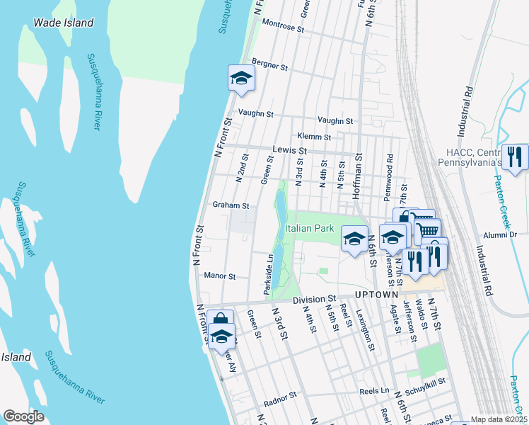 map of restaurants, bars, coffee shops, grocery stores, and more near 2995 Green Street in Harrisburg