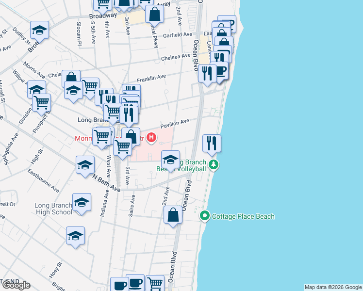 map of restaurants, bars, coffee shops, grocery stores, and more near 273 2nd Avenue in Long Branch