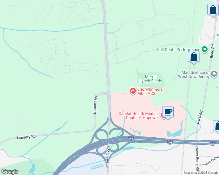 map of restaurants, bars, coffee shops, grocery stores, and more near 408 Scotch Road in Hopewell Township