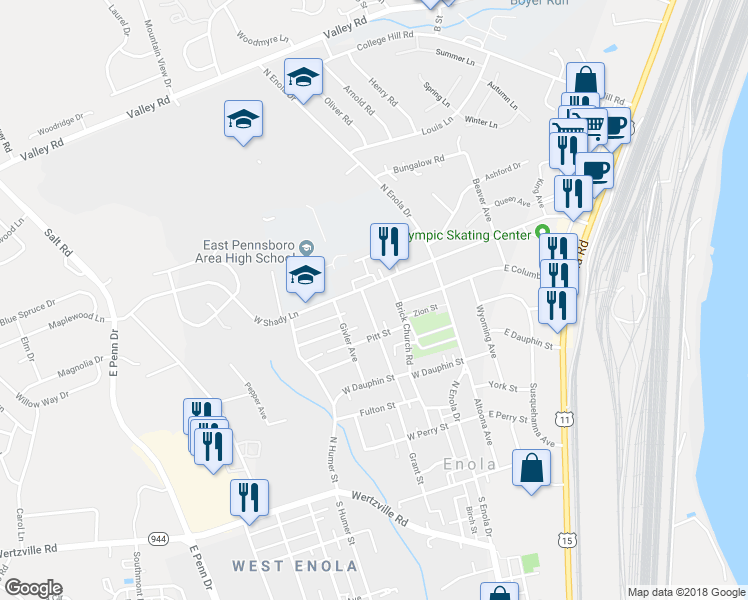 map of restaurants, bars, coffee shops, grocery stores, and more near 268 Carlisle Avenue in Enola