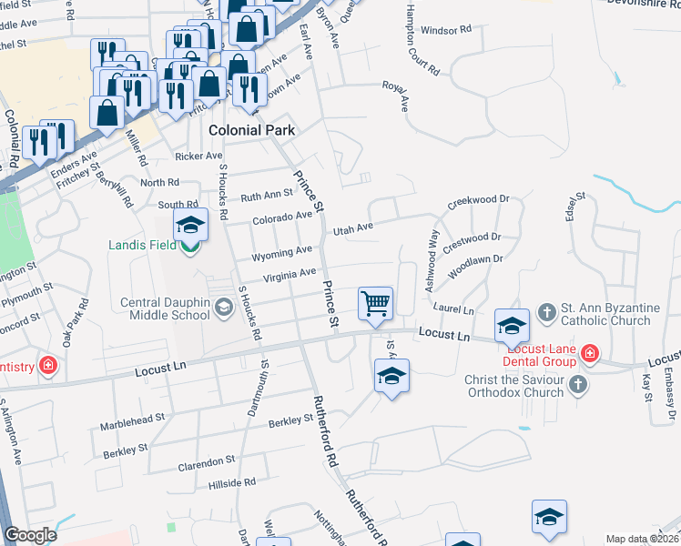 map of restaurants, bars, coffee shops, grocery stores, and more near 5000 Virginia Avenue in Harrisburg