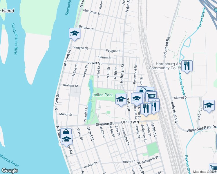 map of restaurants, bars, coffee shops, grocery stores, and more near 3001 North 4th Street in Harrisburg