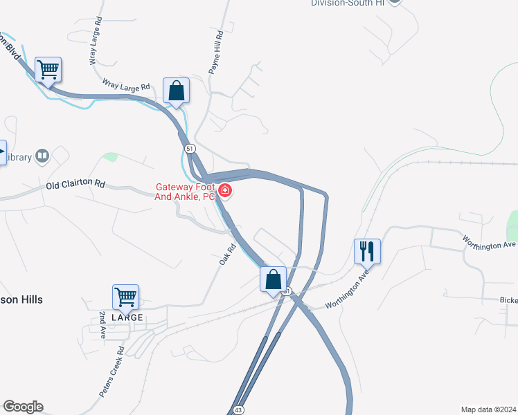 map of restaurants, bars, coffee shops, grocery stores, and more near 1675 Pennsylvania 51 in Clairton