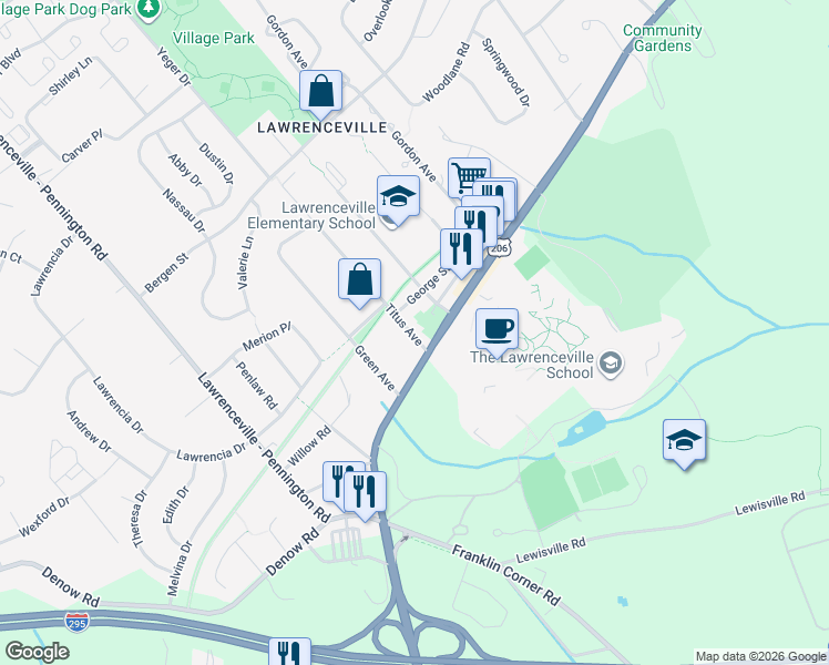 map of restaurants, bars, coffee shops, grocery stores, and more near 16 Titus Avenue in Lawrence Township