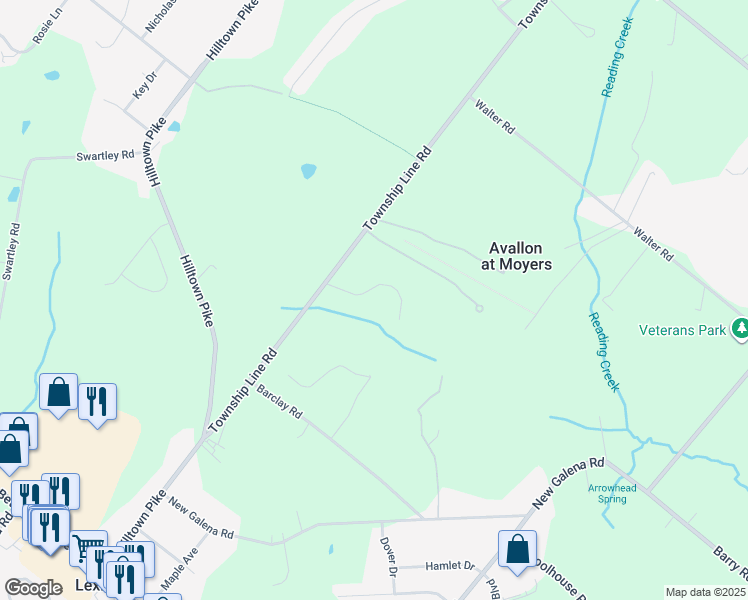map of restaurants, bars, coffee shops, grocery stores, and more near 119 Township Line Road in Line Lexington