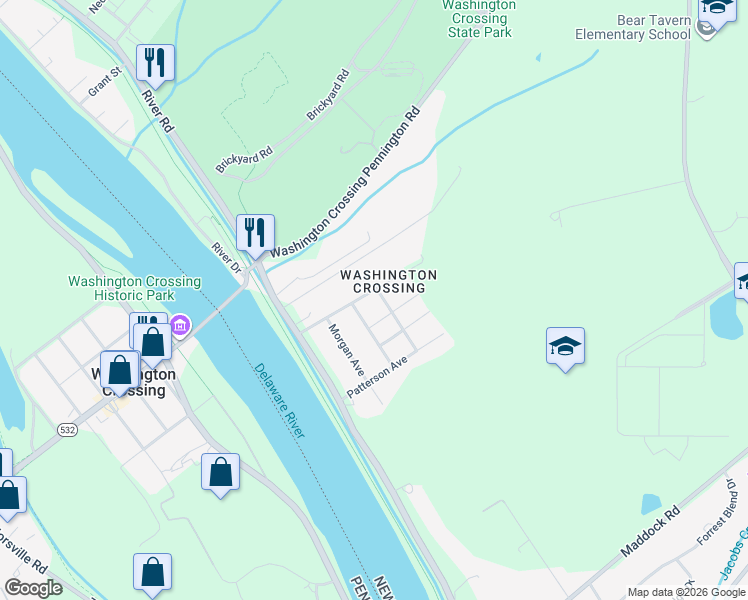map of restaurants, bars, coffee shops, grocery stores, and more near 28 Lafayette Avenue in Hopewell Township