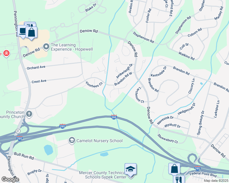 map of restaurants, bars, coffee shops, grocery stores, and more near 701 Pebble Creek Court in Pennington