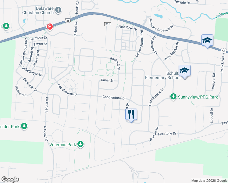 map of restaurants, bars, coffee shops, grocery stores, and more near 251 Rockmill Street in Delaware