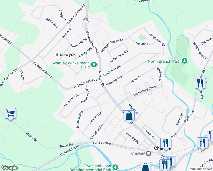 map of restaurants, bars, coffee shops, grocery stores, and more near 10 Hellberg Avenue in Chalfont