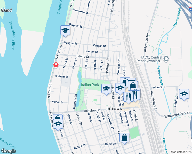 map of restaurants, bars, coffee shops, grocery stores, and more near 3016 North 5th Street in Harrisburg