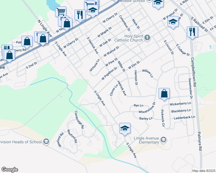 map of restaurants, bars, coffee shops, grocery stores, and more near 818 West Elm Street in Palmyra
