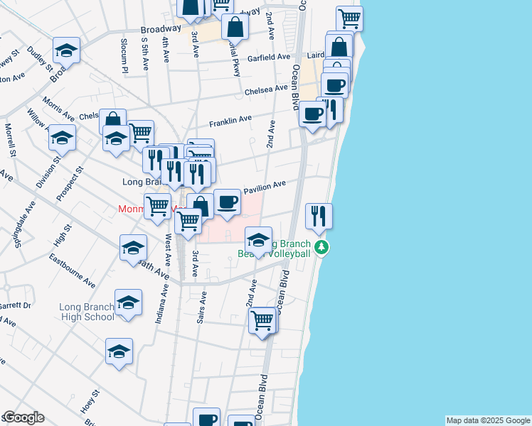 map of restaurants, bars, coffee shops, grocery stores, and more near 277 2nd Avenue in Long Branch
